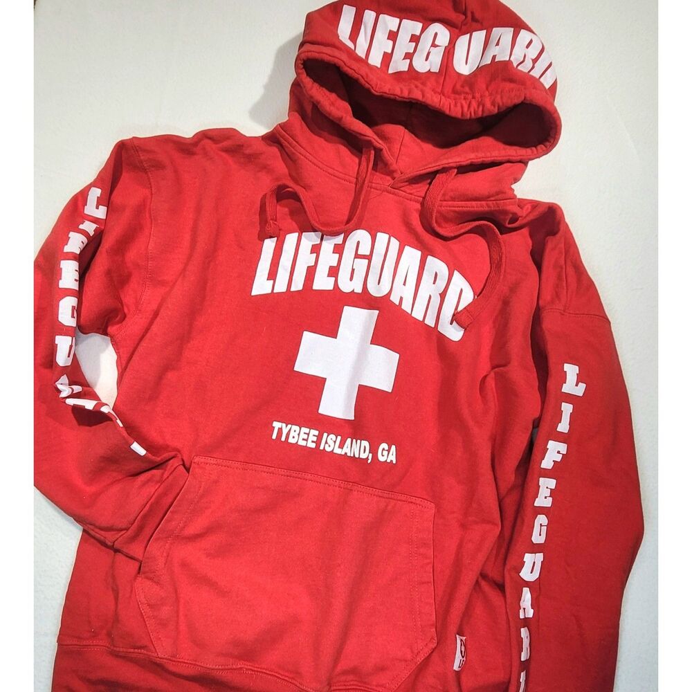 Official Lifeguard Tybee Island GA Hoodie XL Red Graphic Pullover Beach Rescue